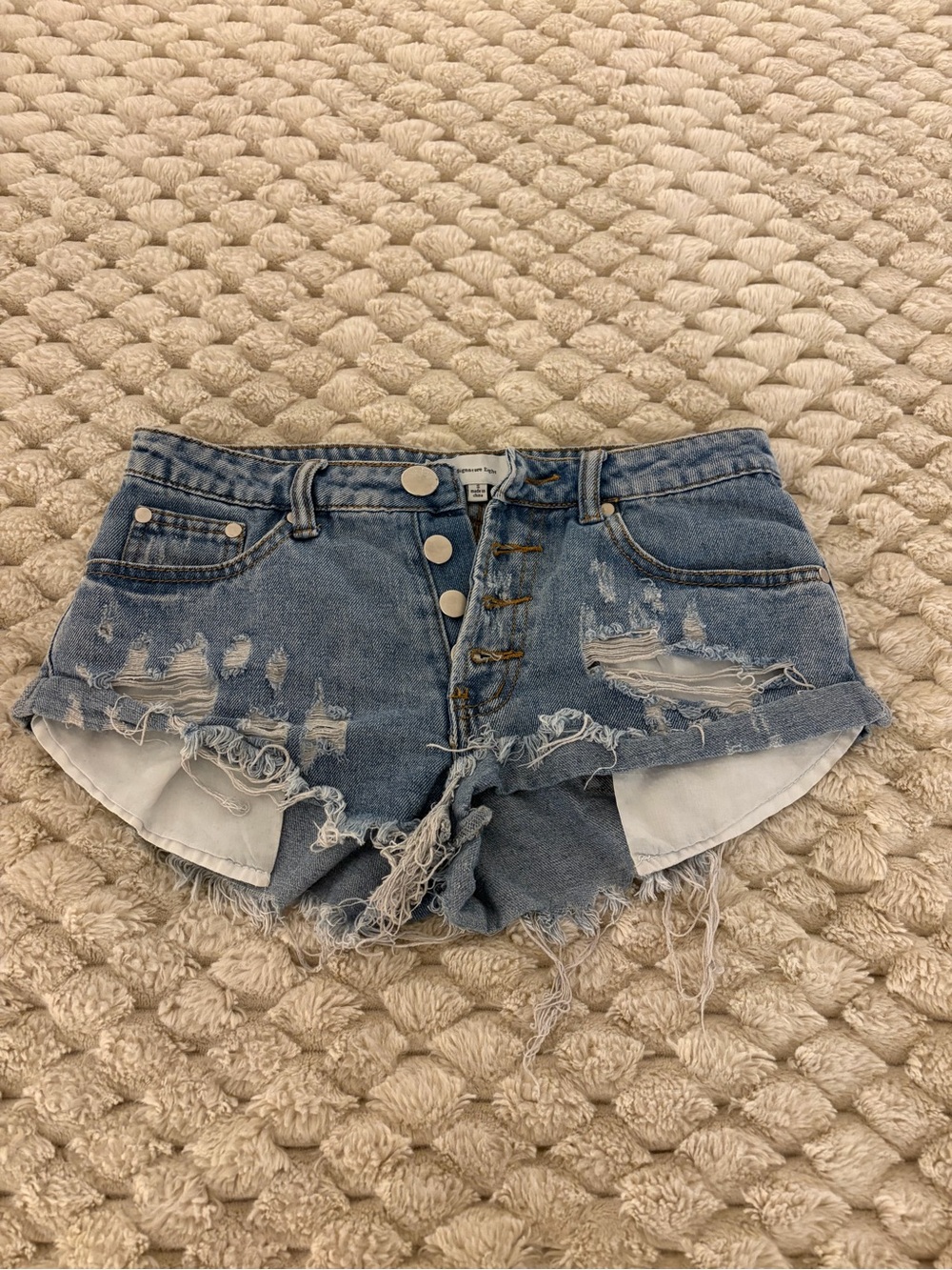 Distressed Low-Rise Denim Women's Shorts - Light Blue